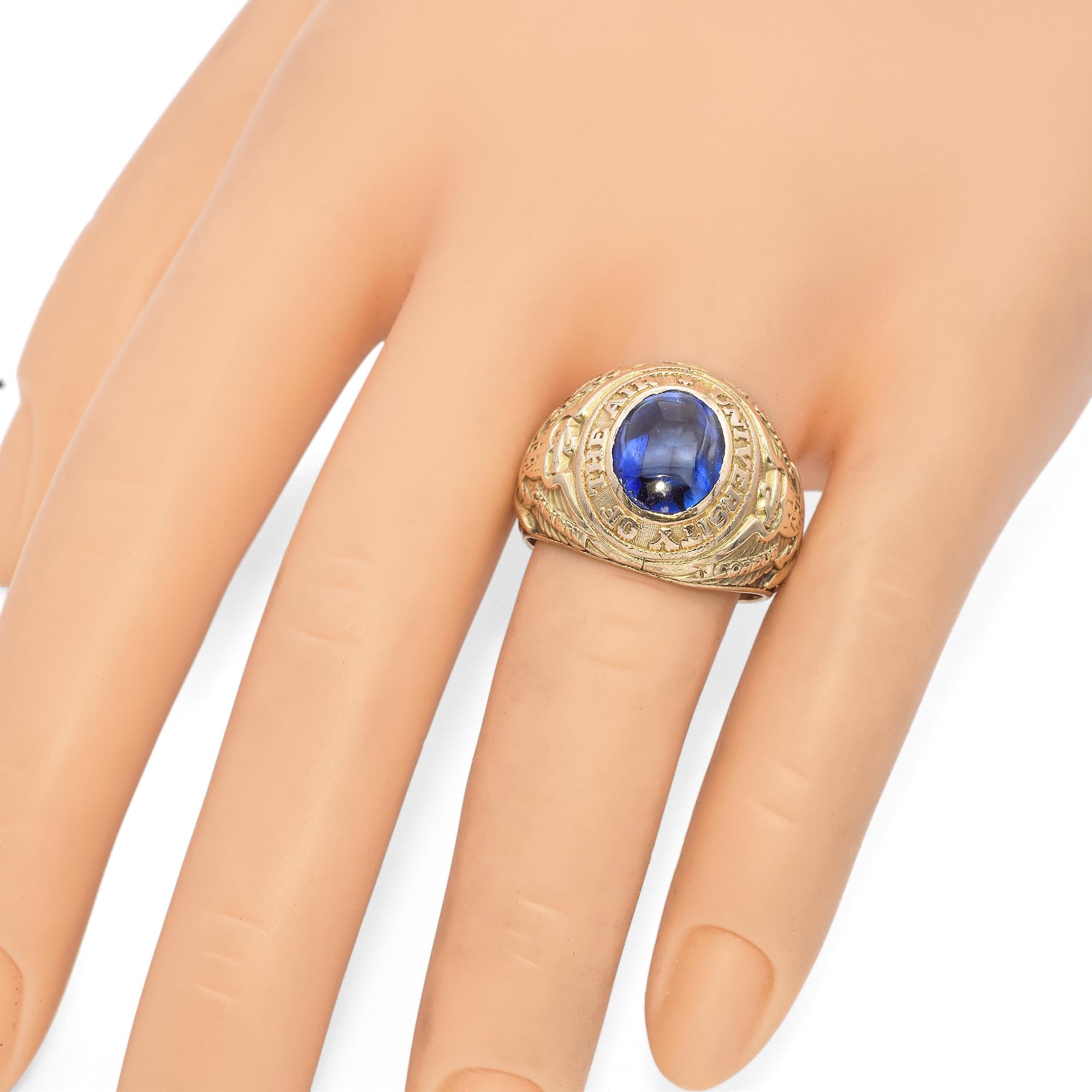 Vintage University of the Air Yellow Gold Class Ring with Lab Sapphire