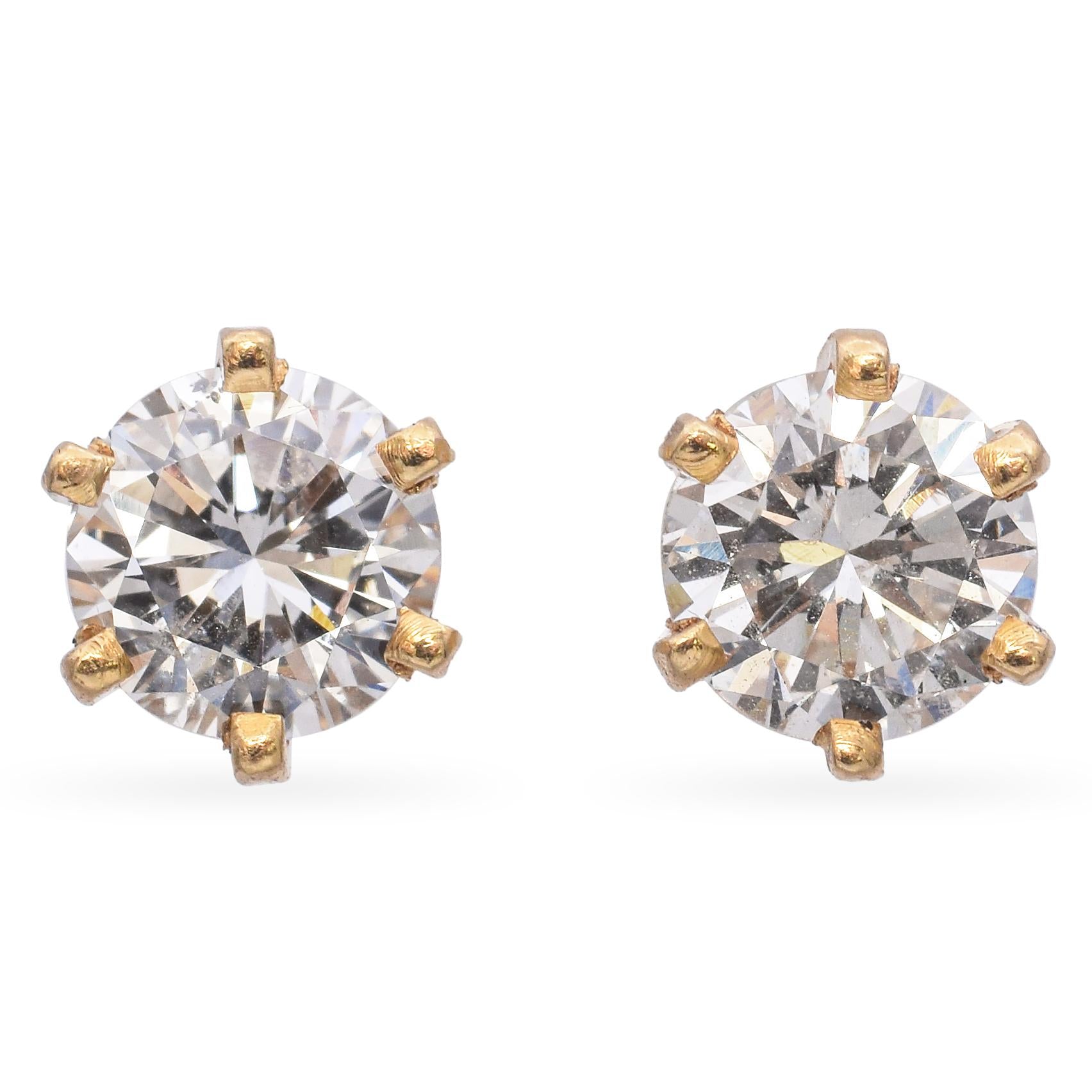 14K Yellow Gold Round 0.92 TCW Diamond Stud Earrings