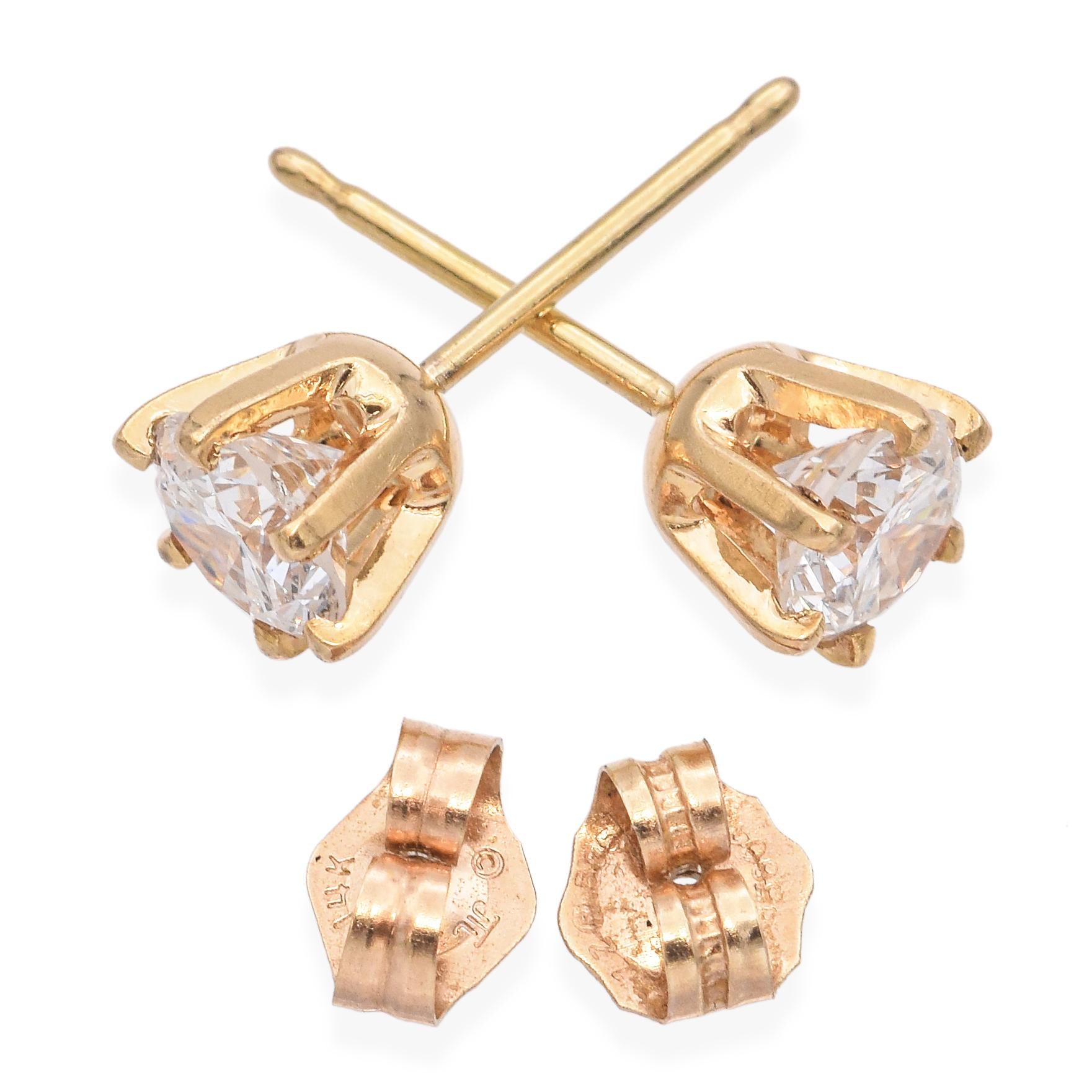 14K Yellow Gold Round 0.92 TCW Diamond Stud Earrings