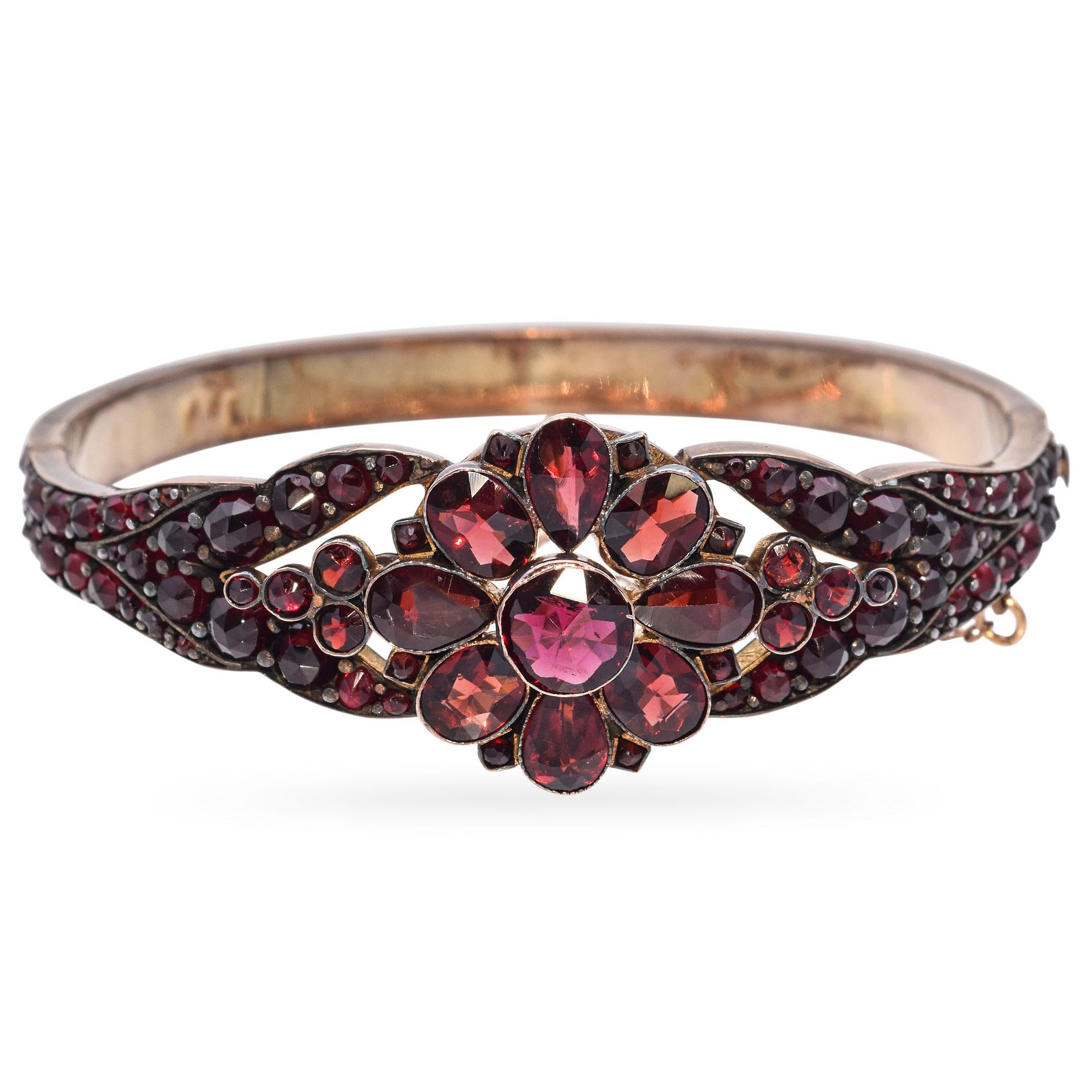 Antique Victorian Garnet Hinged Bangle