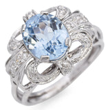 Vintage 17K White Gold Oval 3.6 Ct. Blue Topaz and Diamond Ring