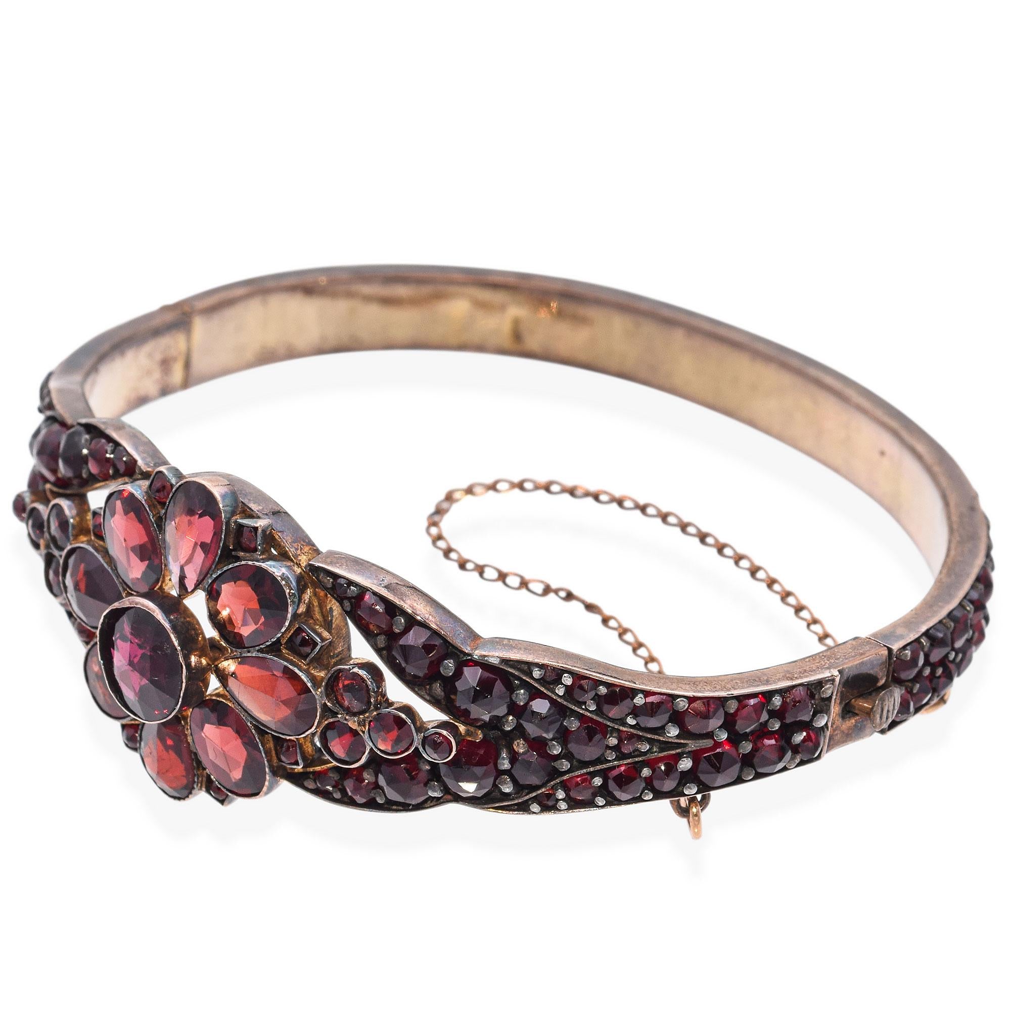 Antique Victorian Garnet Hinged Bangle