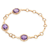 Vintage 14K Yellow Gold 6.0 TCW Amethyst Three Stone Link Bracelet