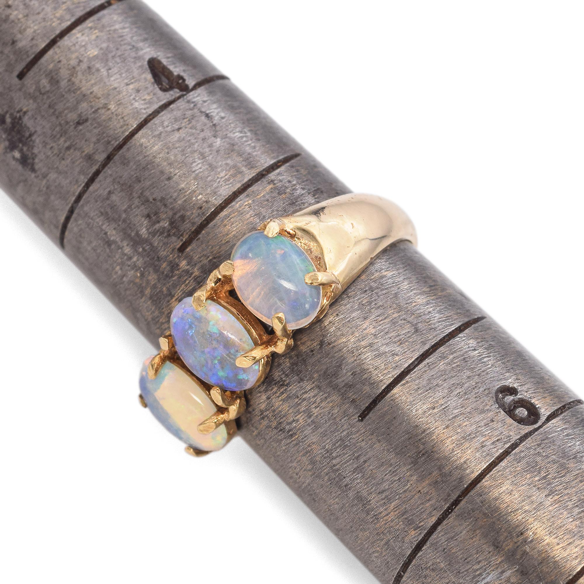 Vintage 14K Yellow Gold Three Stone Opal Ring