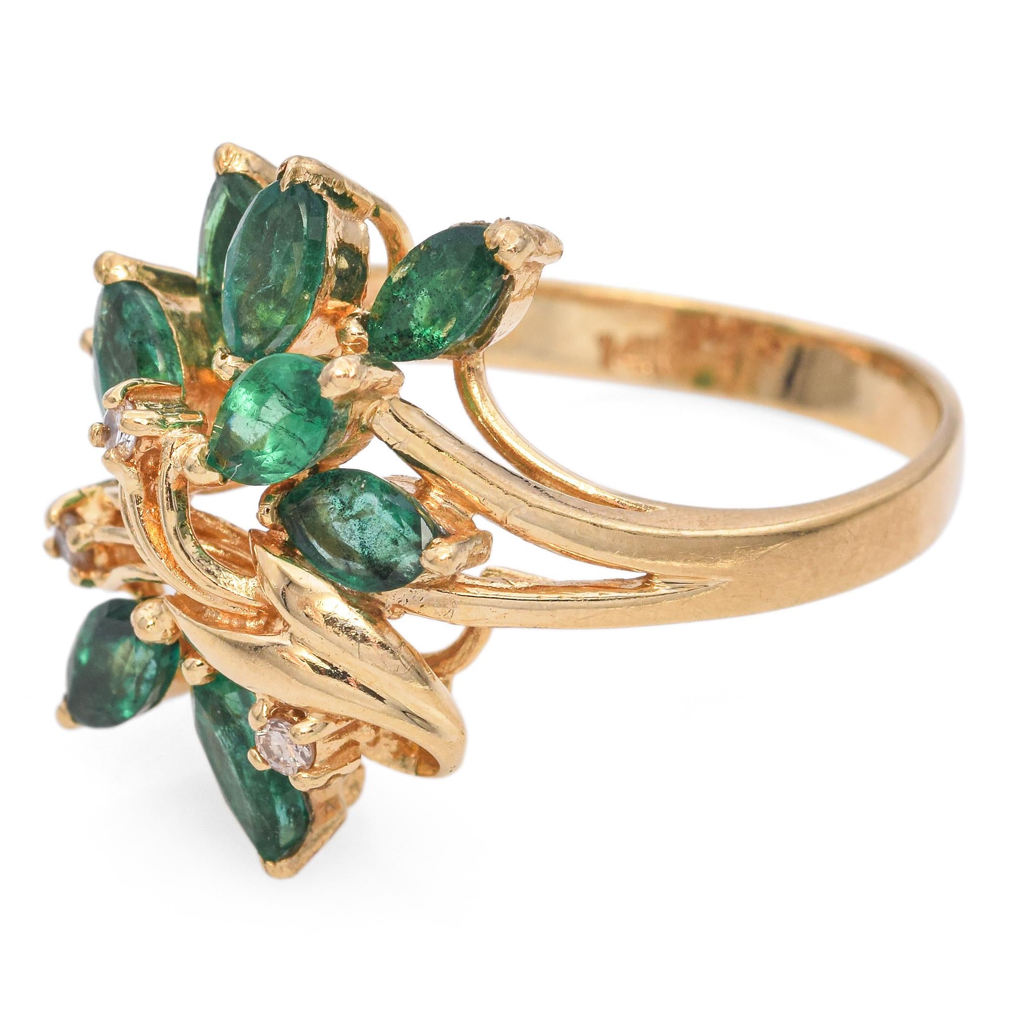 14K Yellow Gold Marquise 1.49 Ct. Emerald & Diamond Cocktail Ring