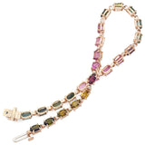 14K Yellow Gold 5.75 TCW Rainbow Tourmaline Oval Tennis Bracelet