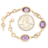 Vintage 14K Yellow Gold 6.0 TCW Amethyst Three Stone Link Bracelet