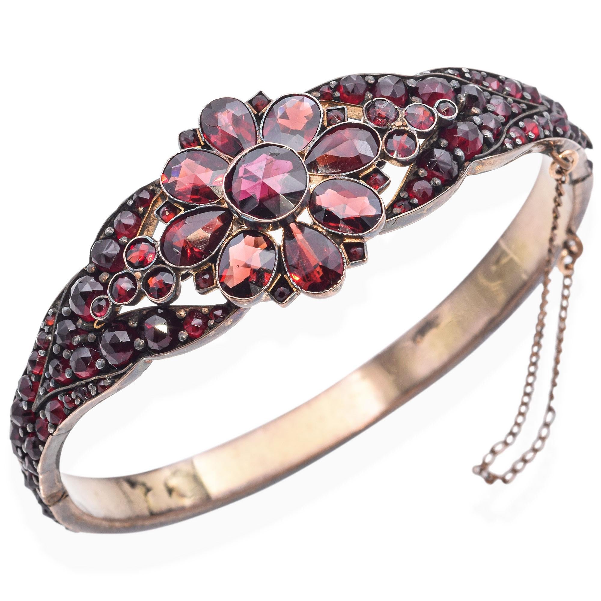 Antique Victorian Garnet Hinged Bangle