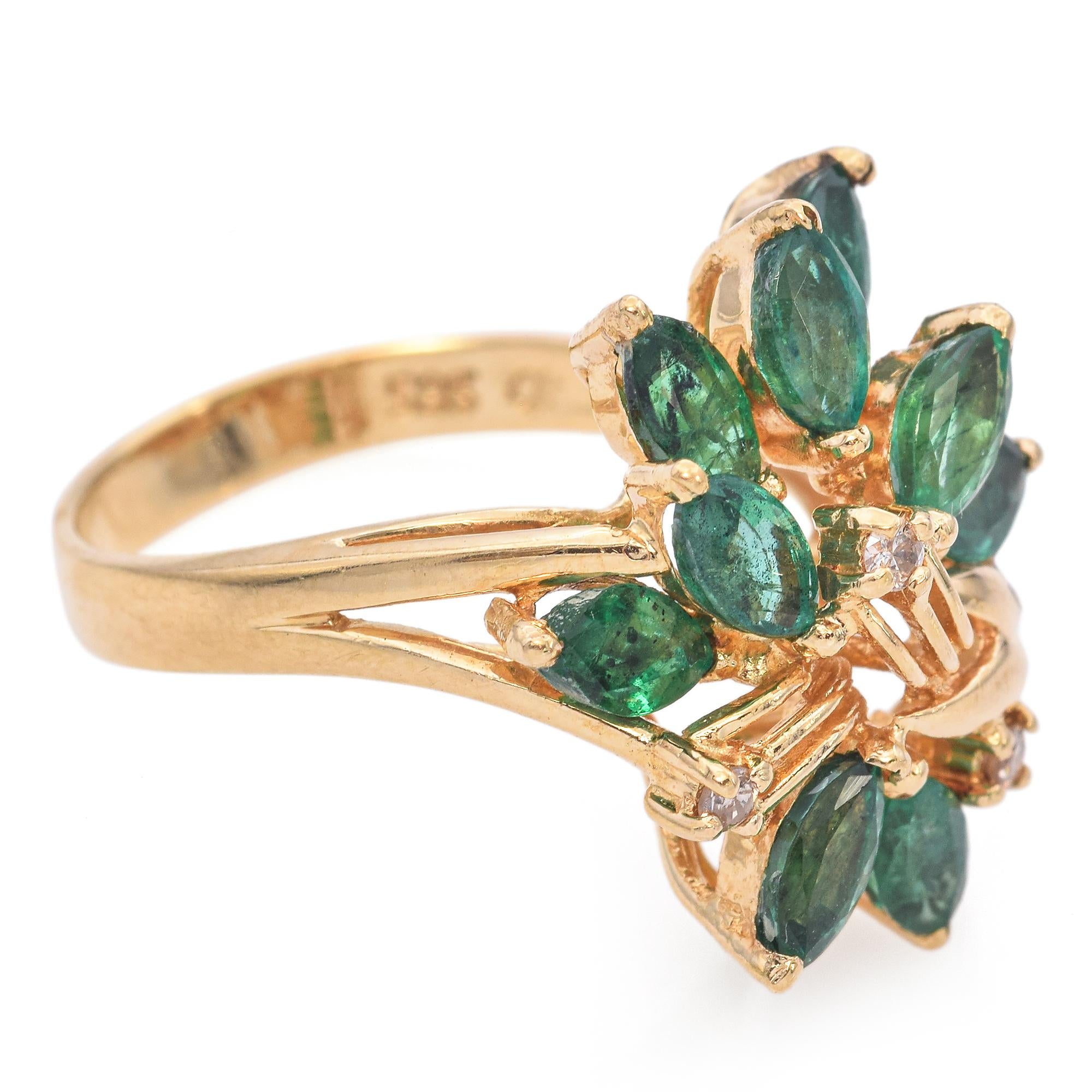 14K Yellow Gold Marquise 1.49 Ct. Emerald & Diamond Cocktail Ring