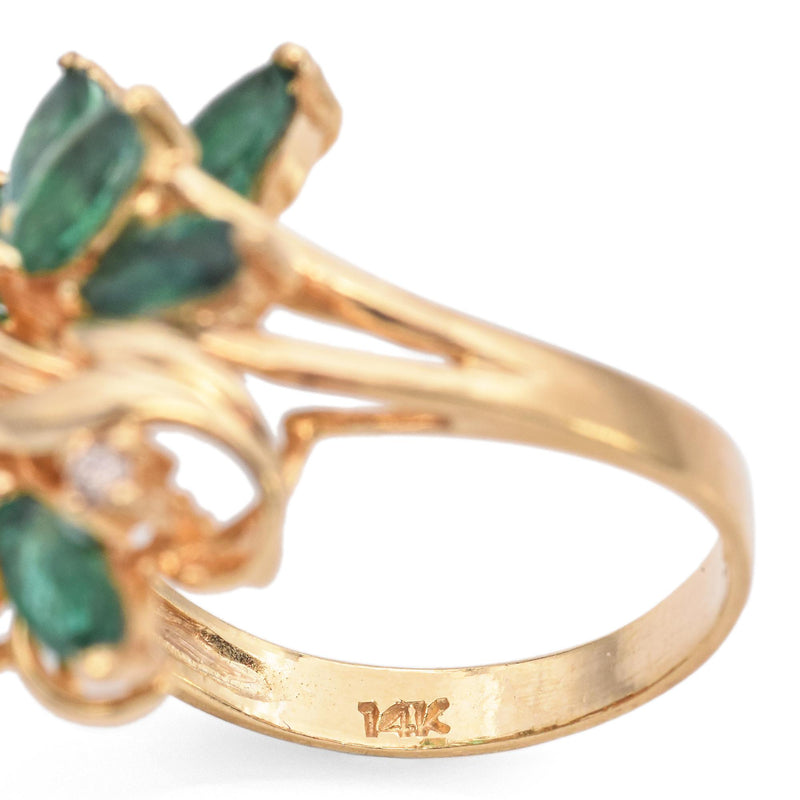 14K Yellow Gold Marquise 1.49 Ct. Emerald & Diamond Cocktail Ring