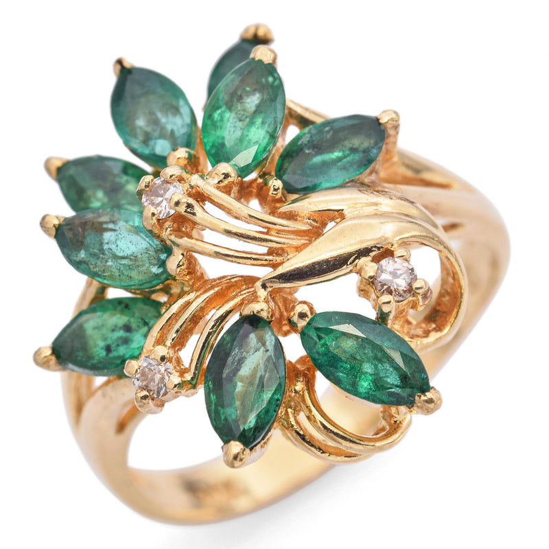 14K Yellow Gold Marquise 1.49 Ct. Emerald & Diamond Cocktail Ring