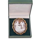 Antique 10K Yellow Gold Loyalty Shell Cameo Brooch