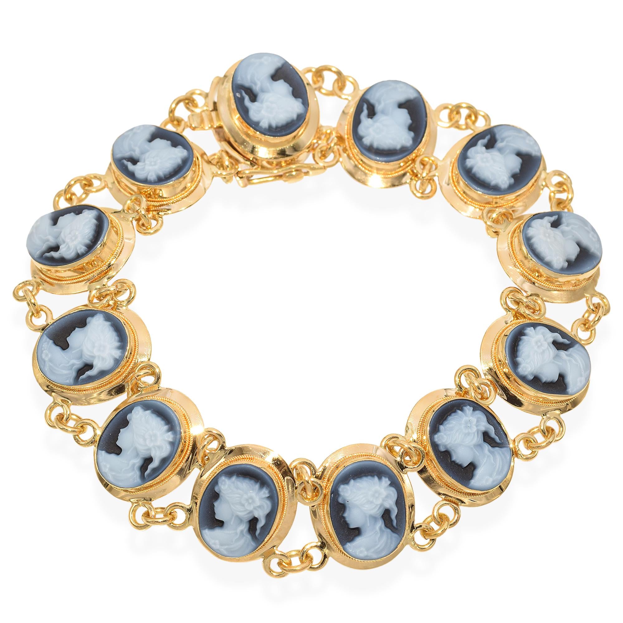 Vintage 18k Yellow Gold Hardstone Cameo Bracelet