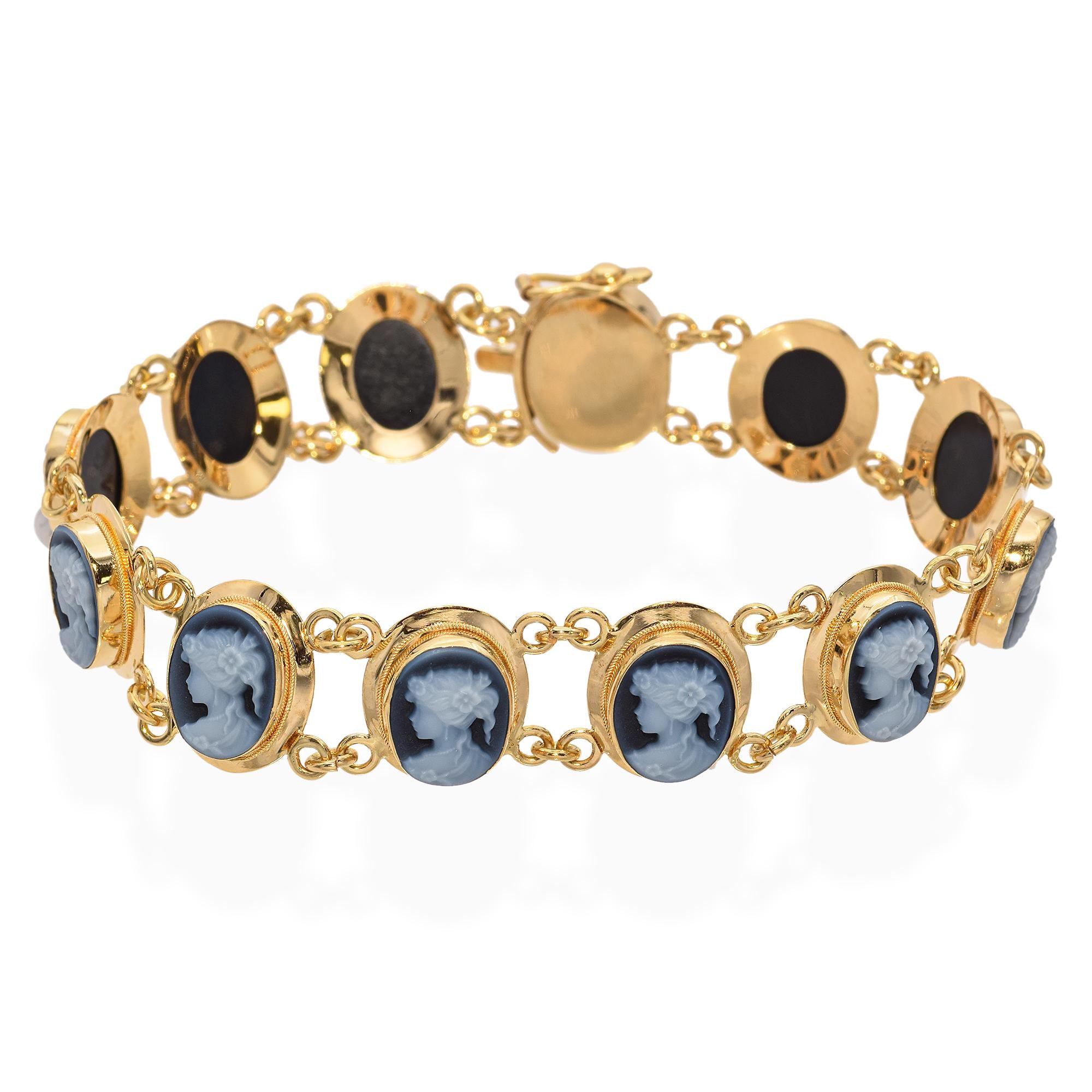 Vintage 18k Yellow Gold Hardstone Cameo Bracelet