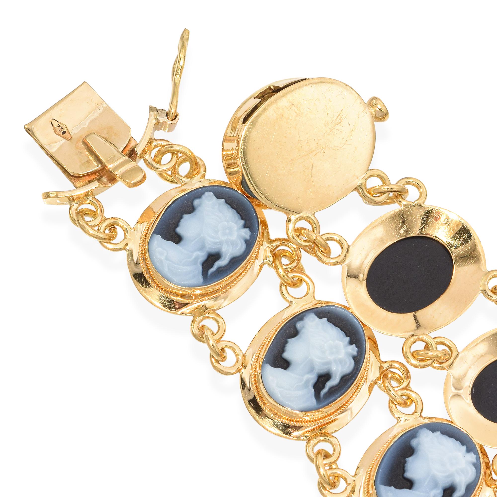 Vintage 18k Yellow Gold Hardstone Cameo Bracelet