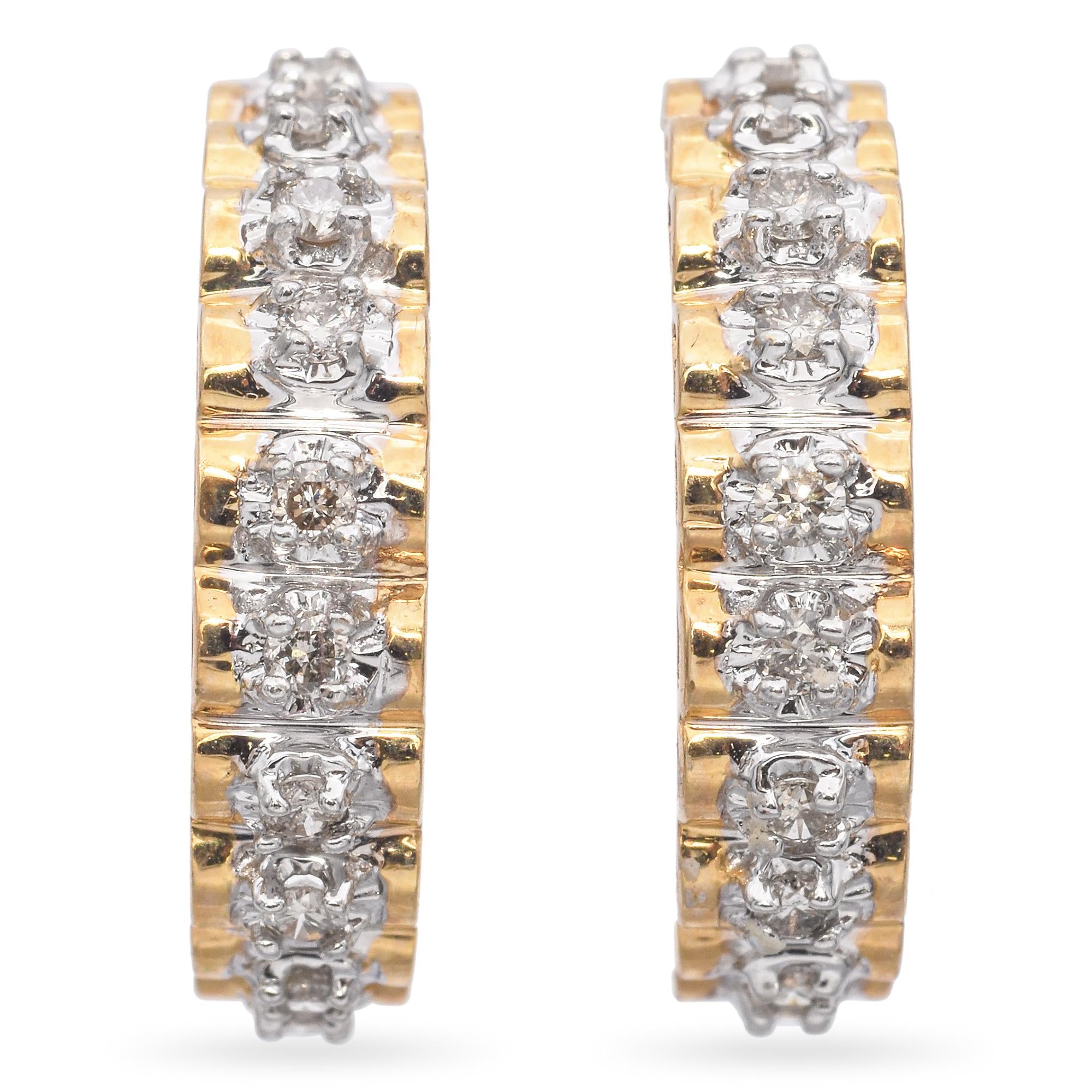 14K Yellow Gold 0.30 TCW Diamond Semi Hoop Earrings