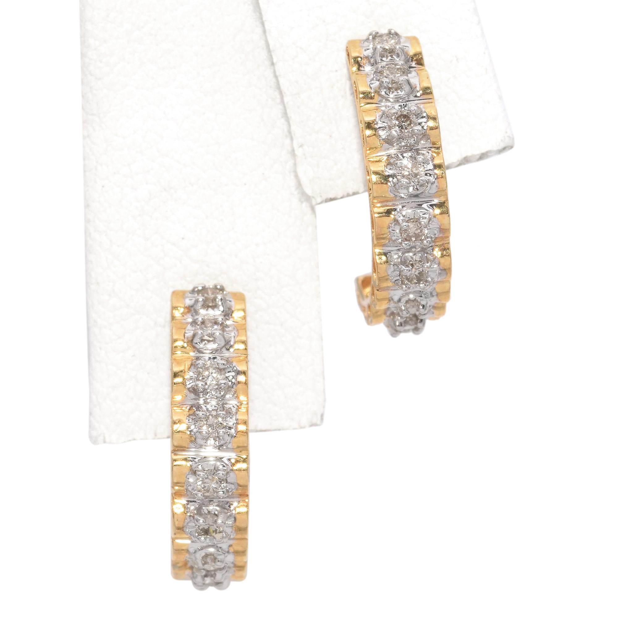 14K Yellow Gold 0.30 TCW Diamond Semi Hoop Earrings