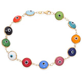 14K Yellow Gold Multi Color Glass Evil Eye Bracelet