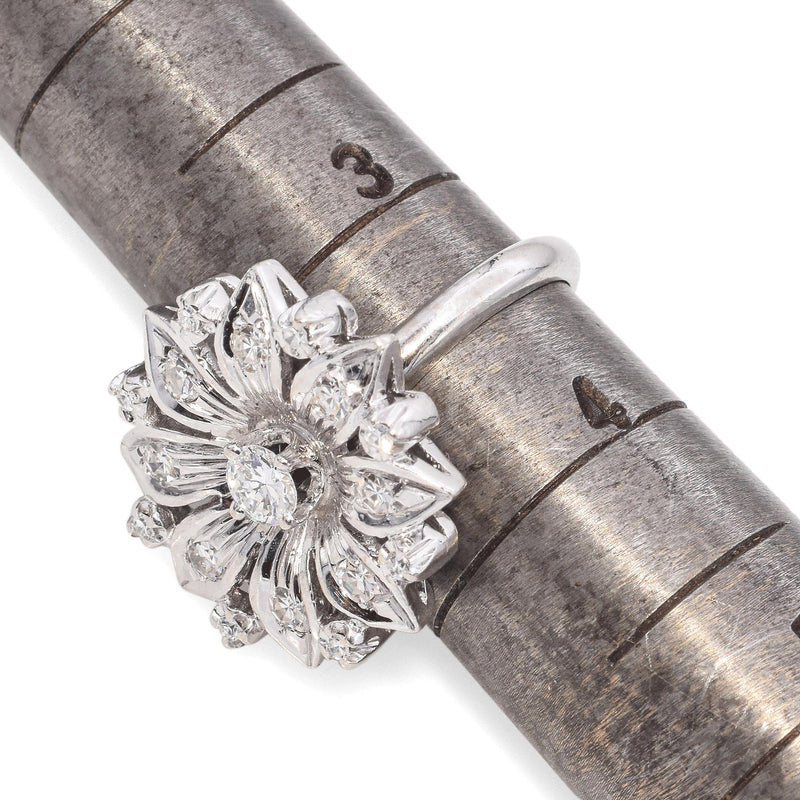 Vintage White Gold Diamond Flower Cocktail Ring