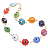 14K Yellow Gold Multi Color Glass Evil Eye Bracelet