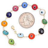 14K Yellow Gold Multi Color Glass Evil Eye Bracelet