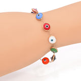 14K Yellow Gold Multi Color Glass Evil Eye Bracelet