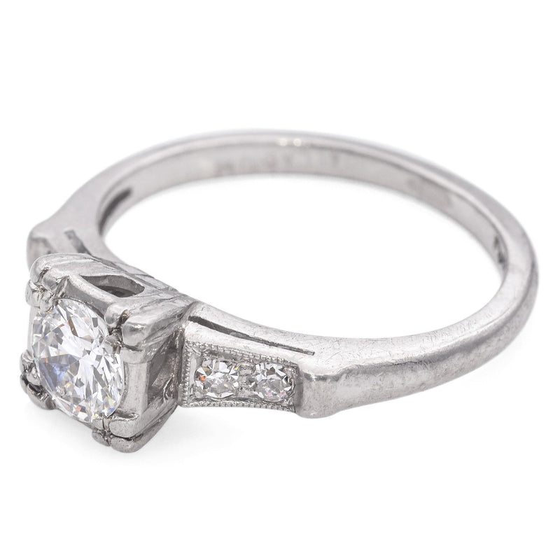 Platinum Mid-Century Diamond Solitaire Engagement Ring