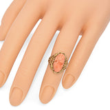 Antique 10K Yellow Gold Carved Coral Cameo Cocktail Ring