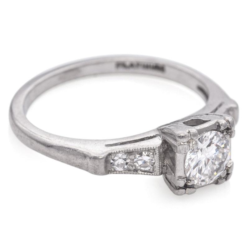 Platinum Mid-Century Diamond Solitaire Engagement Ring