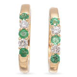 14K Yellow Gold Emerald and Diamond Huggie J-Hoop Earrings