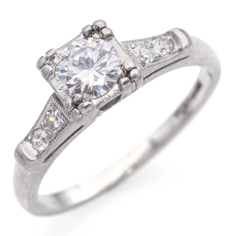 Platinum Mid-Century Diamond Solitaire Engagement Ring