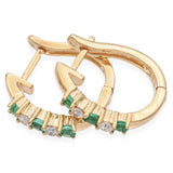 14K Yellow Gold Emerald and Diamond Huggie J-Hoop Earrings