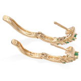 14K Yellow Gold Emerald and Diamond Huggie J-Hoop Earrings