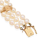 Vintage Three Strand Pearl Bracelet with 14k Yellow Gold Sapphire Clasp