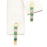 14K Yellow Gold Emerald and Diamond Huggie J-Hoop Earrings