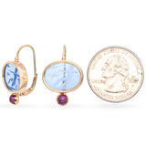 14K Yellow Gold Blue Intaglio with Ruby Cabochon Drop Earrings