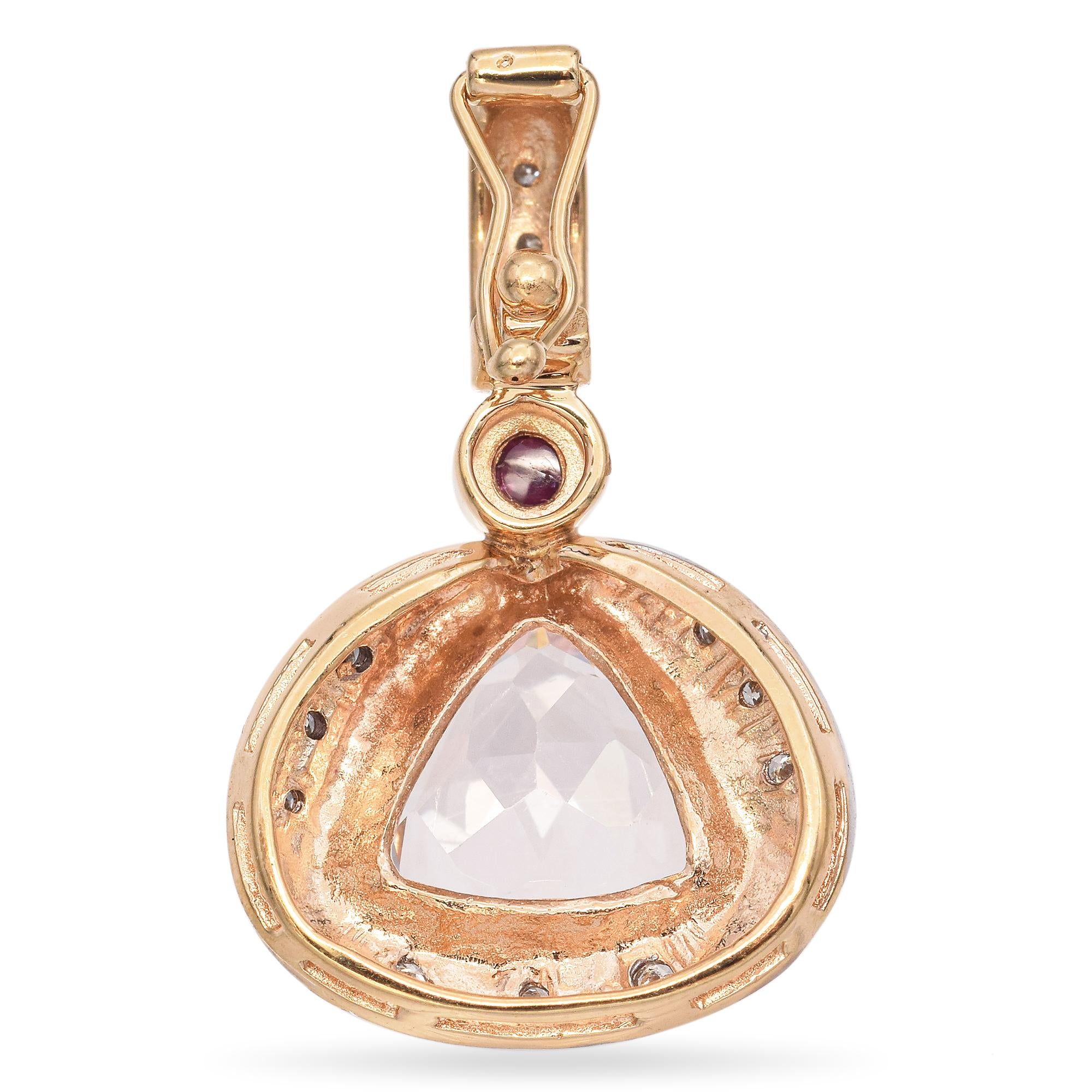 Estate 14k Yellow Gold Light Pink Morganite Ruby and Diamond Pendant