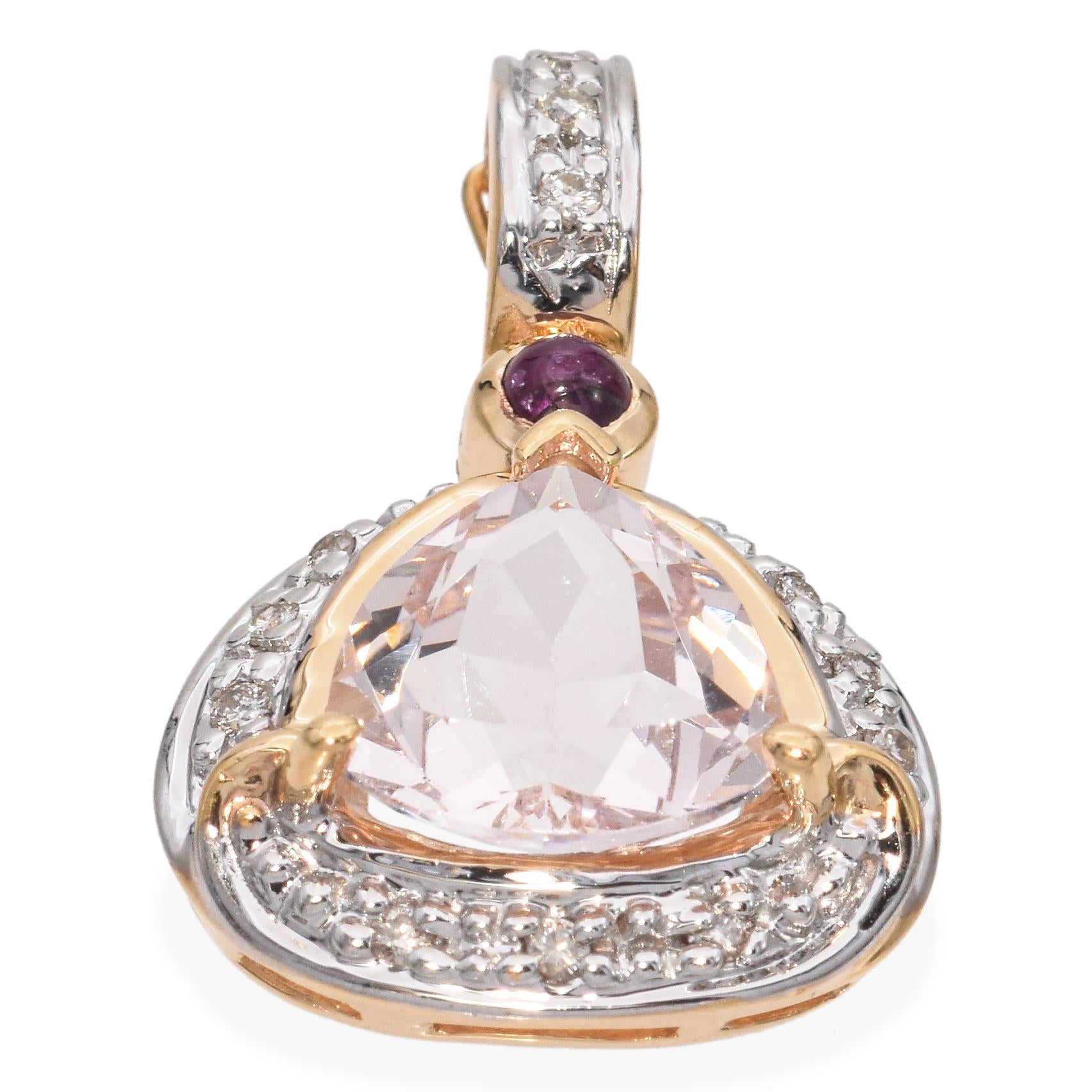 Estate 14k Yellow Gold Light Pink Morganite Ruby and Diamond Pendant