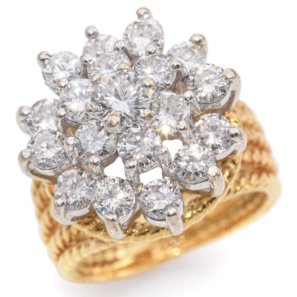 Vintage 17k Yellow Gold Diamond Cluster Cocktail Ring