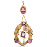 Antique Yellow Gold Pink Tourmaline Dragon Pendant