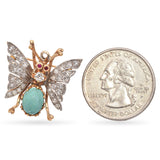 Antique Yellow Gold Diamond and Turquoise Butterfly Pin