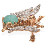 Antique Yellow Gold Diamond and Turquoise Butterfly Pin