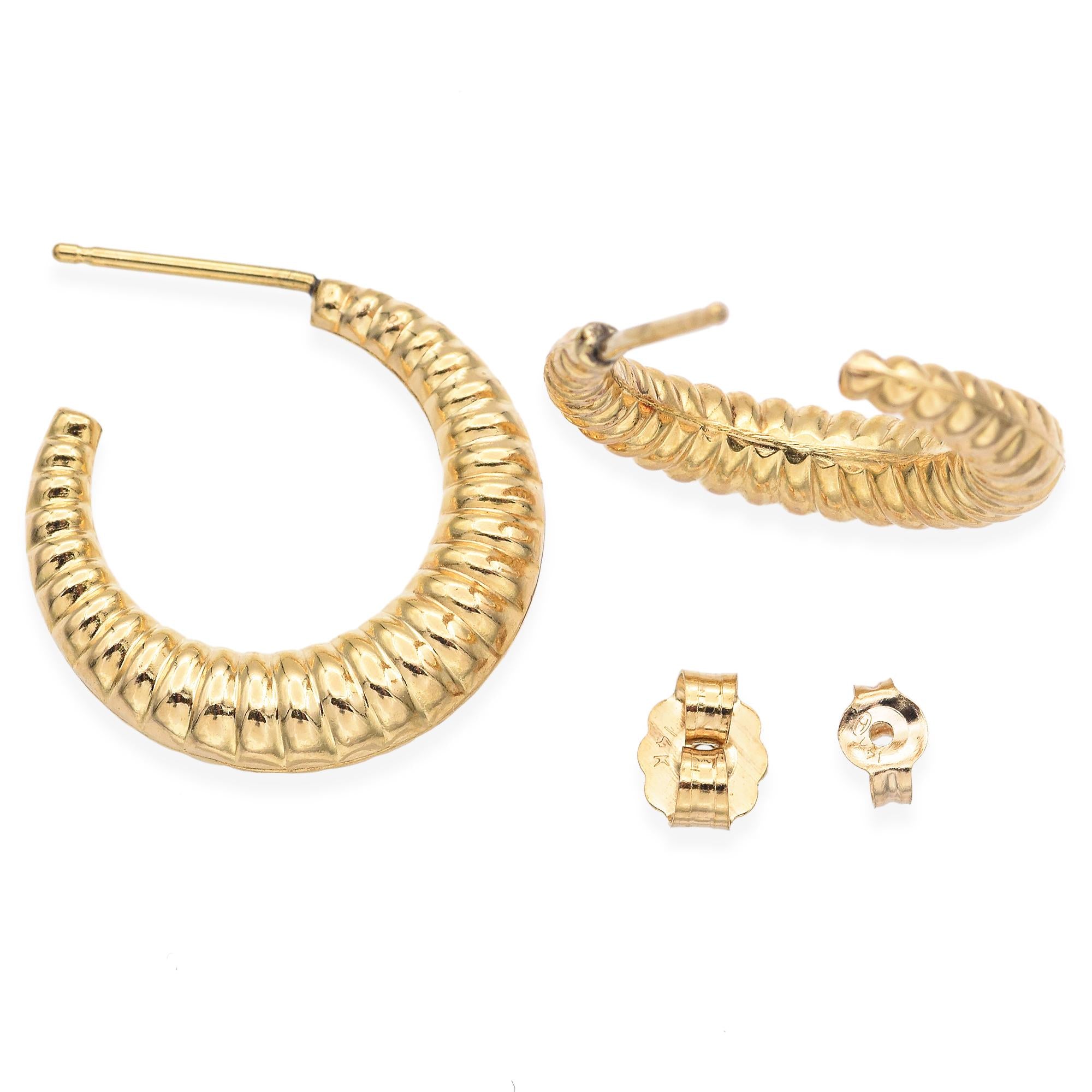 14K Yellow Gold Textured Hoop Earrings