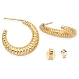 14K Yellow Gold Textured Hoop Earrings