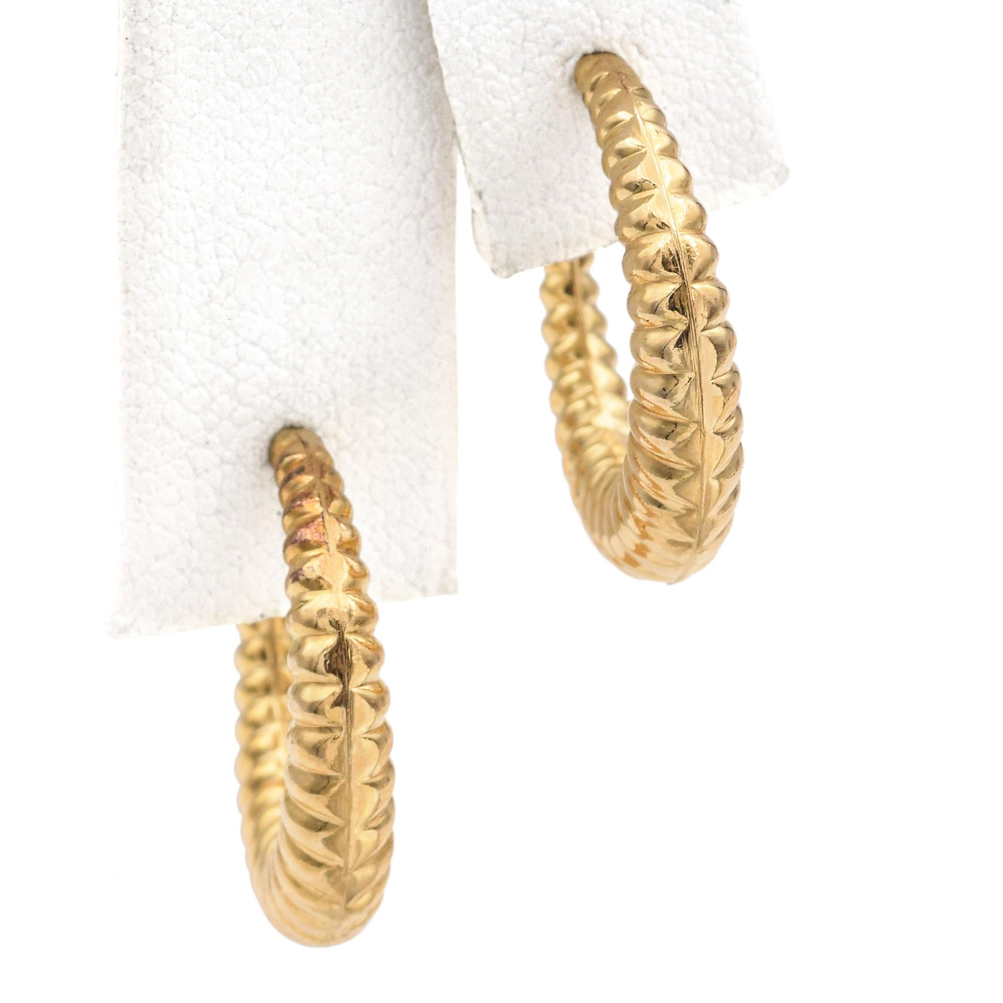 14K Yellow Gold Textured Hoop Earrings