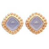 Vintage 14K Yellow Gold Square Cut Chalcedony Cabochon Stud Earrings