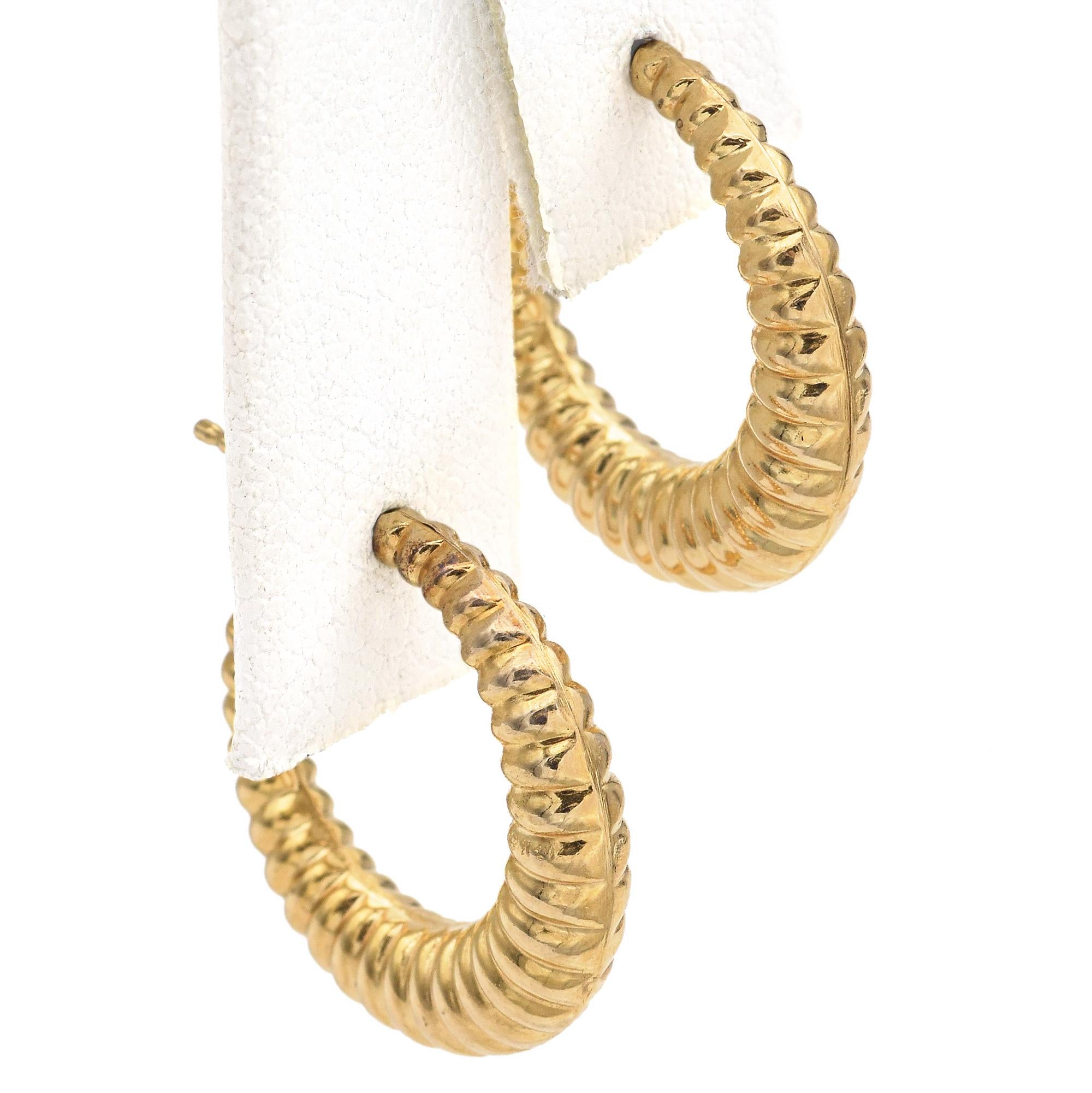 14K Yellow Gold Textured Hoop Earrings