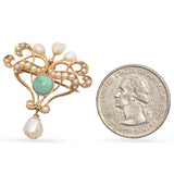 Antique 14k Yellow Gold Seed Pearl and Turquoise Pin