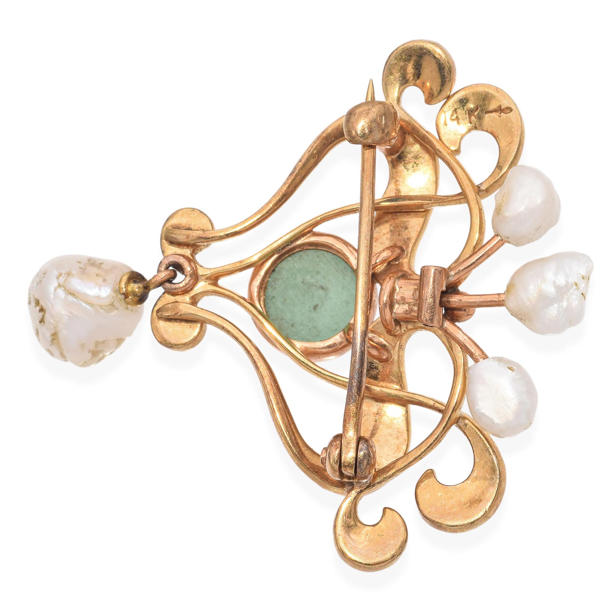 Antique 14k Yellow Gold Seed Pearl and Turquoise Pin