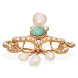 Antique 14k Yellow Gold Seed Pearl and Turquoise Pin